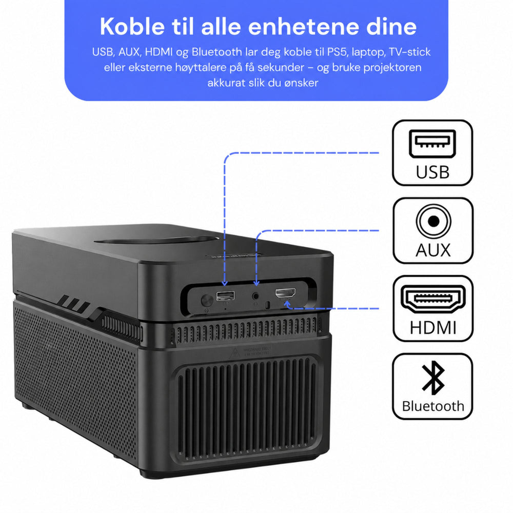 Visual Pro Projektor – 1080P mini-projektor med apper, opptil 200” bilde og WiFi 6