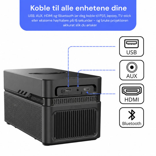 Visual Pro Projektor – 1080P mini-projektor med apper, opptil 200” bilde og WiFi 6