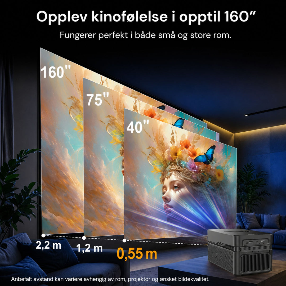 Visual Pro Projektor – 1080P mini-projektor med apper, opptil 200” bilde og WiFi 6