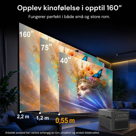 Visual Pro Projektor – 1080P mini-projektor med apper, opptil 200” bilde og WiFi 6