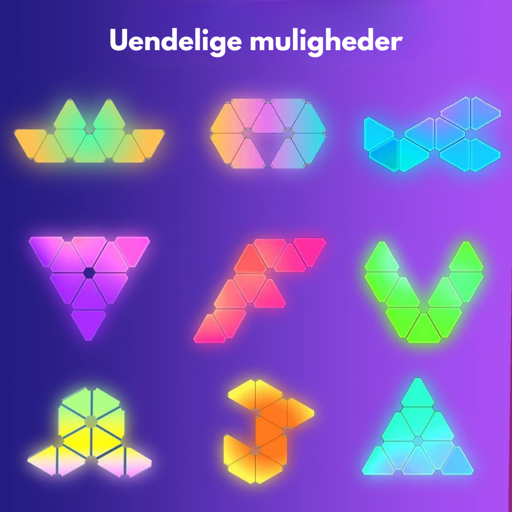 Visual TriLight – 8 stk. LED RGB trekantet vegglampe, smart app-styring (Tuya)